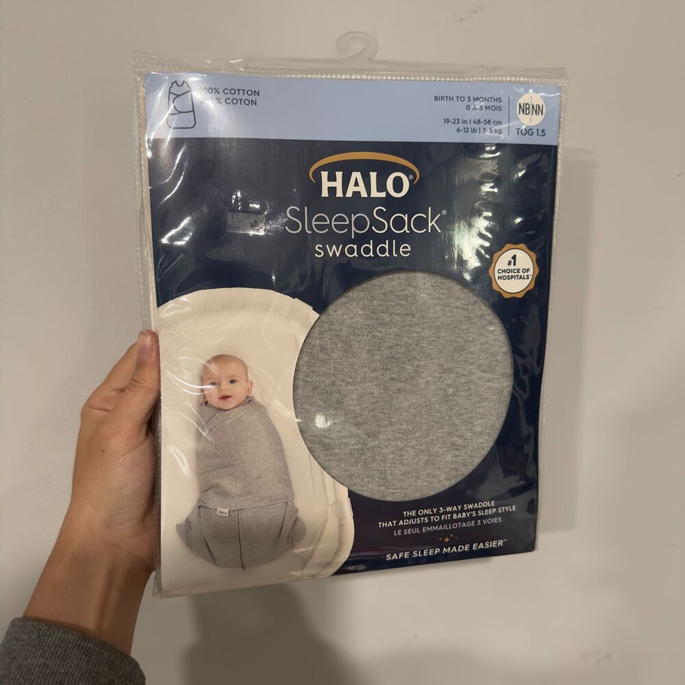 HALO SleepSack Swaddle Heather Gray Newborn 0-3M TOG 1.5 NIP